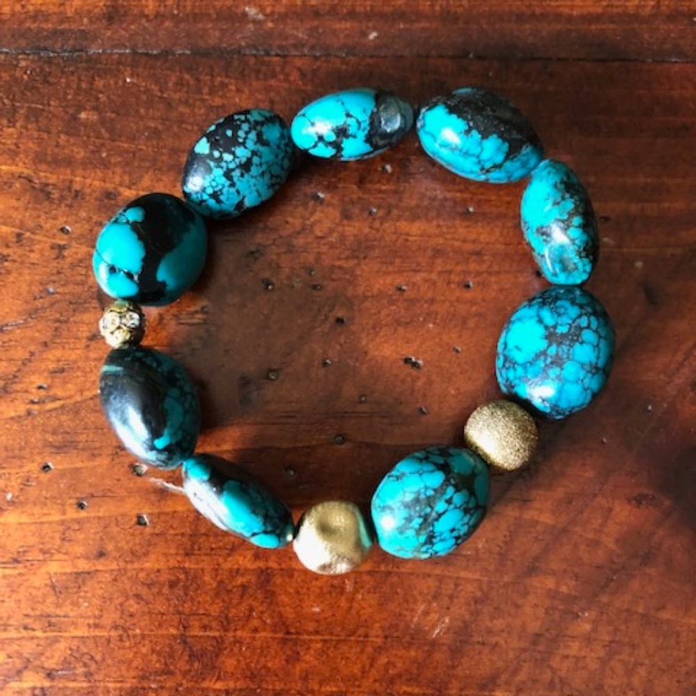 Turquoise Bracelet with Vintage Gold Beads